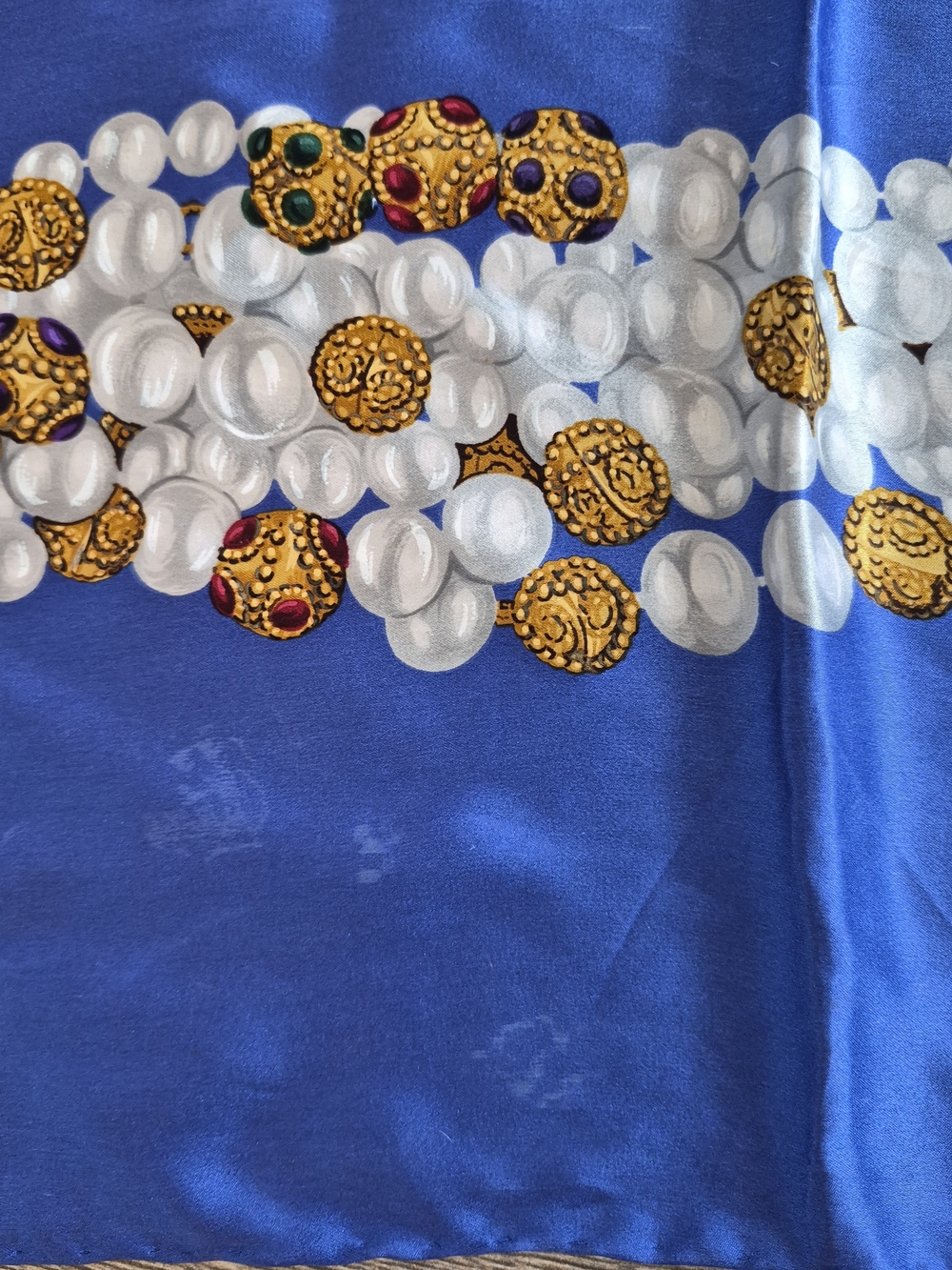 Vintage Chanel Blue Silk Scarf with Jewel Chain Border 33" Made In Italy - Picture 4 of 11